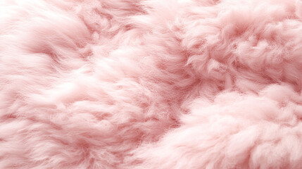 Wall Mural - A soft, textured pink fur surface viewed from above, featuring a smooth sheepskin pattern, creating a sense of warmth, comfort, and coziness with its luxurious wool texture and delicate shaggy appeara