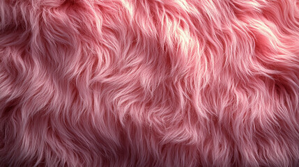 Wall Mural - A soft, textured pink fur surface viewed from above, featuring a smooth sheepskin pattern, creating a sense of warmth, comfort, and coziness with its luxurious wool texture and delicate shaggy appeara