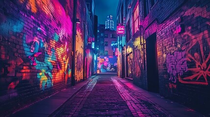 Neon Graffiti Alley: A Vibrant Night Scene