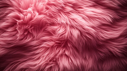 Wall Mural - A soft, textured pink fur surface viewed from above, featuring a smooth sheepskin pattern, creating a sense of warmth, comfort, and coziness with its luxurious wool texture and delicate shaggy appeara