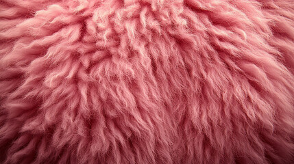 Wall Mural - A soft, textured pink fur surface viewed from above, featuring a smooth sheepskin pattern, creating a sense of warmth, comfort, and coziness with its luxurious wool texture and delicate shaggy appeara