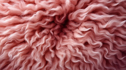 Wall Mural - A soft, textured pink fur surface viewed from above, featuring a smooth sheepskin pattern, creating a sense of warmth, comfort, and coziness with its luxurious wool texture and delicate shaggy appeara