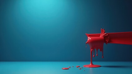 Poster - Rich blood red crime scene tape on left. Soft pink background. Copy space for text, 3D render AI Generated Designer Element