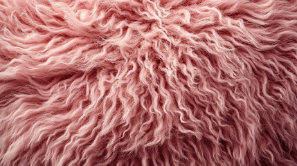 Wall Mural - A soft, textured pink fur surface viewed from above, featuring a smooth sheepskin pattern, creating a sense of warmth, comfort, and coziness with its luxurious wool texture and delicate shaggy appeara