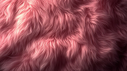 Wall Mural - A soft, textured pink fur surface viewed from above, featuring a smooth sheepskin pattern, creating a sense of warmth, comfort, and coziness with its luxurious wool texture and delicate shaggy appeara