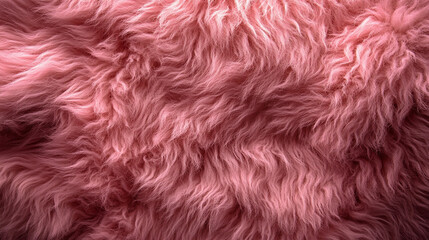Wall Mural - A soft, textured pink fur surface viewed from above, featuring a smooth sheepskin pattern, creating a sense of warmth, comfort, and coziness with its luxurious wool texture and delicate shaggy appeara