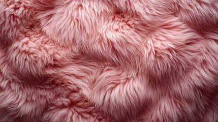 Wall Mural - A soft, textured pink fur surface viewed from above, featuring a smooth sheepskin pattern, creating a sense of warmth, comfort, and coziness with its luxurious wool texture and delicate shaggy appeara