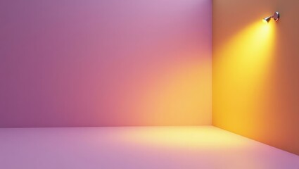 Poster - Mustard yellow spotlight on right. Soft purple background. Copy space for text, 3D render AI Generated Designer Element
