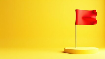 Poster - Vermilion red cryptid foot on left. Soft yellow background. Copy space for text, 3D render AI Generated Designer Element