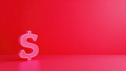 Poster - Rich neon pink currency symbol on right. Soft blue background. Copy space for text, 3D render AI Generated Designer Element