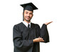 © luismolinero - Young university graduate man over isolated background extending hands to the side for inviting to come