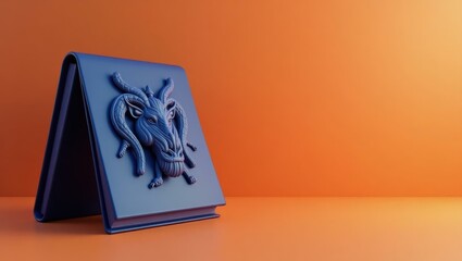 Poster - Indigo zodiac book on left. Soft pink background. Copy space for text, 3D render AI Generated Designer Element