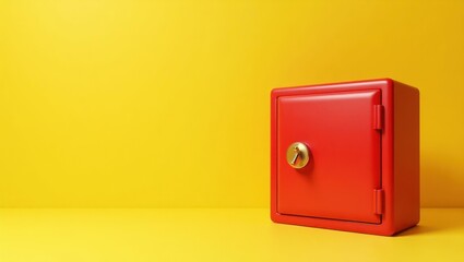 Poster - Ruby red safe on left. Soft pink background. Copy space for text, 3D render AI Generated Designer Element