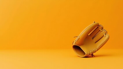Poster - Mustard baseball glove on right. Soft white background. Copy space for text, 3D render AI Generated Designer Element