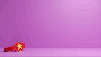 Poster - Red wrestling belt on left. Soft yellow background. Copy space for text, 3D render AI Generated Designer Element