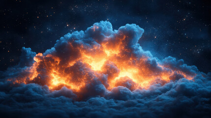 Wall Mural - a stunning image of a cloud illuminated from within by a fiery, glowing light, set against a starry 