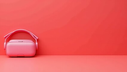 Poster - Candy pink vr headon left. Soft red background. Copy space for text, 3D render AI Generated Designer Element