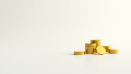 Poster - Golden coin stack on left. Soft green background. Copy space for text, 3D render AI Generated Designer Element