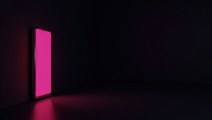 Poster - Electrifying neon pink smartphone on left. Soft purple background. Copy space for text, 3D render AI Generated Designer Element
