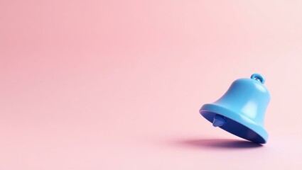 Poster - Azure blue liberty bell on right. Soft pink background. Copy space for text, 3D render AI Generated Designer Element