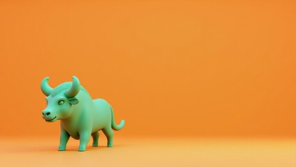 Poster - Jade green minotaur icon on left. Soft orange background. Copy space for text, 3D render AI Generated Designer Element