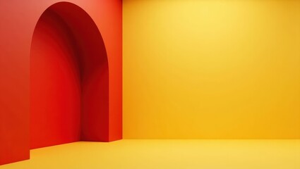 Poster - Garnet red vault on left. Soft yellow background. Copy space for text, 3D render AI Generated Designer Element