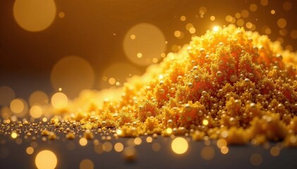 close-up of dazzling gold dust, sparkling surface, light, fine