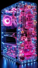 Poster - Transparent Computer Case With Pink And Blue LED Lighting