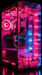 Poster - Illuminated Custom Built Computer Case With Liquid Cooling System