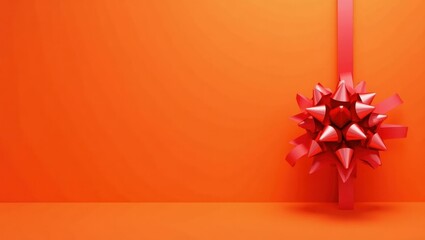 Poster - Ruby red gift bow on right. Soft black background. Copy space for text, 3D render AI Generated Designer Element