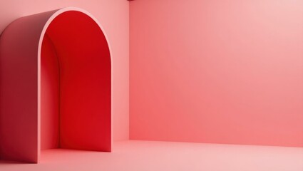 Poster - Garnet red vault on left. Soft yellow background. Copy space for text, 3D render AI Generated Designer Element