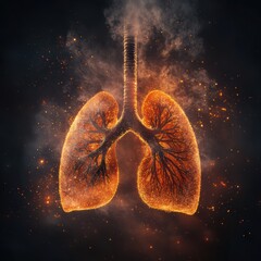 Poster - Realistic representation of lungs surrounded by smog and dust particles in a polluted environment affecting air quality and health. Generative AI