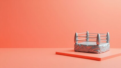 Poster - Silver wrestling ring on left. Soft yellow background. Copy space for text, 3D render AI Generated Designer Element