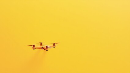 Aufkleber - Orange drone hovering on left. Soft white background. Copy space for text, 3D render AI Generated Designer Element