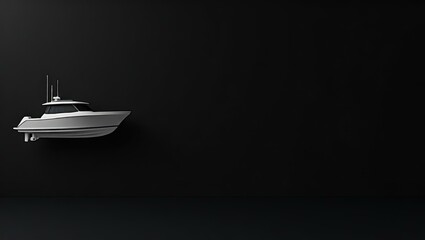 Poster - Steel gray yacht on right. Soft pink background. Copy space for text, 3D render AI Generated Designer Element