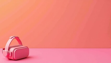 Poster - Neon pink vr headon left. Soft yellow background. Copy space for text, 3D render AI Generated Designer Element