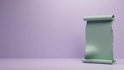Poster - Sage green philosopher's scroll on right. Soft blue background. Copy space for text, 3D render AI Generated Designer Element