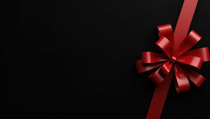 Poster - Ruby red gift bow on right. Soft black background. Copy space for text, 3D render AI Generated Designer Element