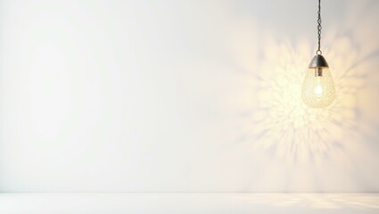 Poster - Sparkling diamond chandelier on right. Soft yellow background. Copy space for text, 3D render AI Generated Designer Element