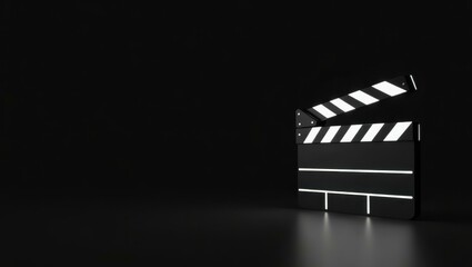 Poster - Clapperboard in checkered black and white on right. Soft green background. Copy space for text, 3D render AI Generated Designer Element