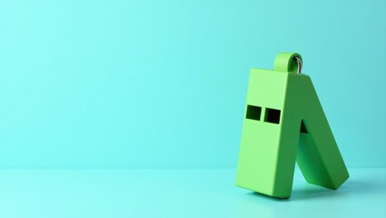 Poster - Camouflage green soldier's helmet on right. Soft blue background. Copy space for text, 3D render AI Generated Designer Element