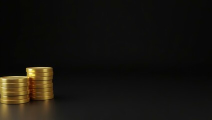 Poster - Golden coin stack on left. Soft green background. Copy space for text, 3D render AI Generated Designer Element