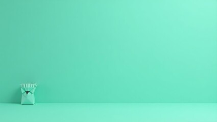 Poster - Aqua blue video play symbol on left. Soft blue background. Copy space for text, 3D render AI Generated Designer Element