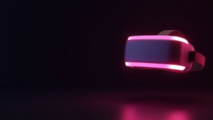 Poster - Neon pink vr headon right. Soft black background. Copy space for text, 3D render AI Generated Designer Element