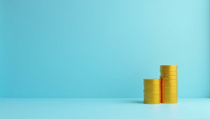 Poster - Golden coin stack on left. Soft green background. Copy space for text, 3D render AI Generated Designer Element