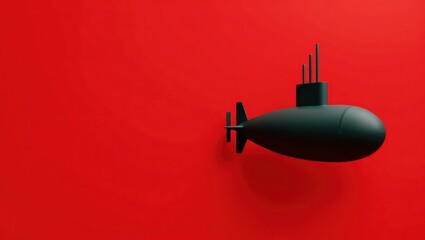 Poster - Dark olive submarine on left. Soft pink background. Copy space for text, 3D render AI Generated Designer Element