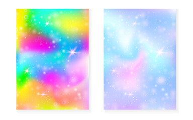 Wall Mural - Rainbow background with kawaii princess gradient. Magic unicorn hologram.