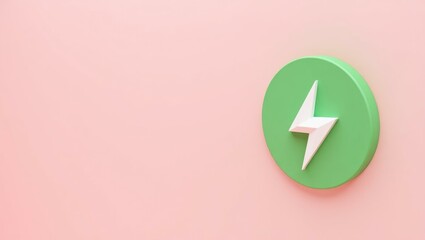 Poster - Verdant green electric charge icon on right. Soft red background. Copy space for text, 3D render AI Generated Designer Element