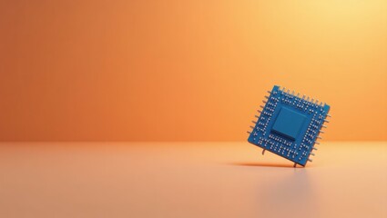 Leinwandbilder - Cerulean blue microchip on left. Soft blue background. Copy space for text, 3D render AI Generated Designer Element