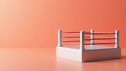 Poster - Silver wrestling ring on left. Soft yellow background. Copy space for text, 3D render AI Generated Designer Element